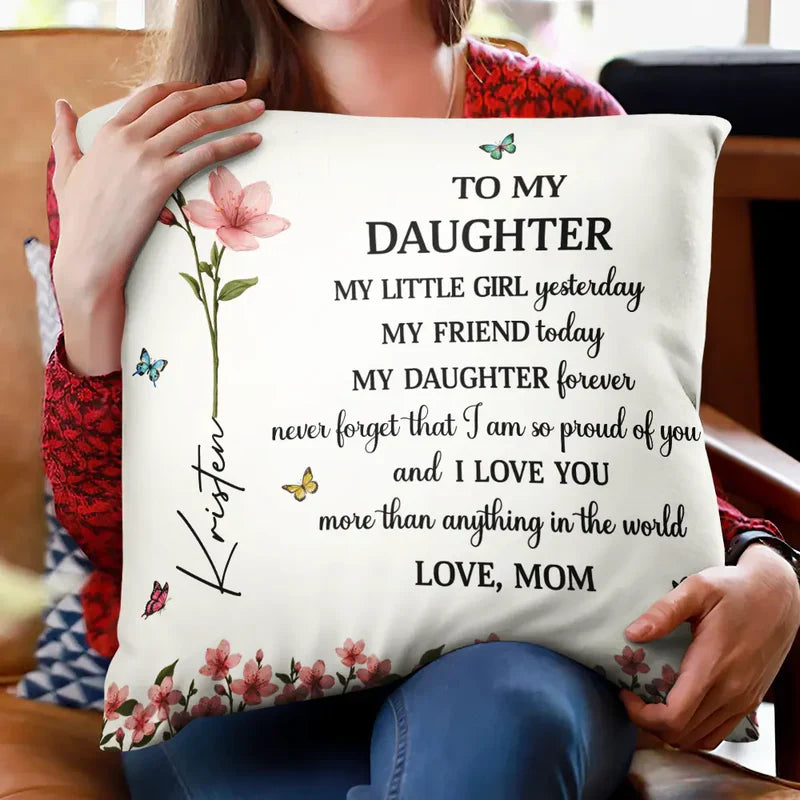 Faux Pressed Birth Flower My Daughter Forever - Personalized Pillow
