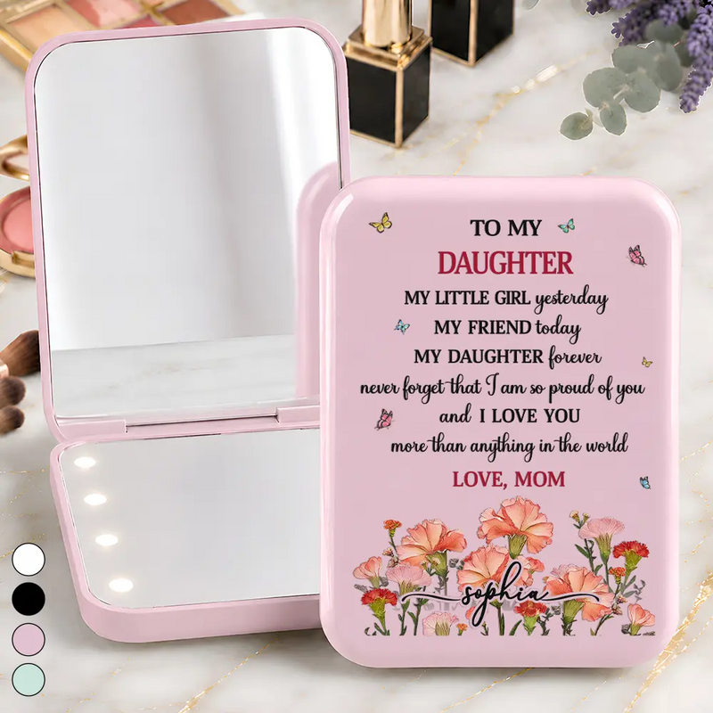 Faux Pressed Birth Flower To My Daughter Granddaughter - Personalized LED Compact Mirror