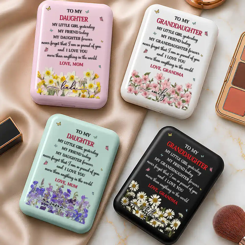 Faux Pressed Birth Flower To My Daughter Granddaughter - Personalized LED Compact Mirror