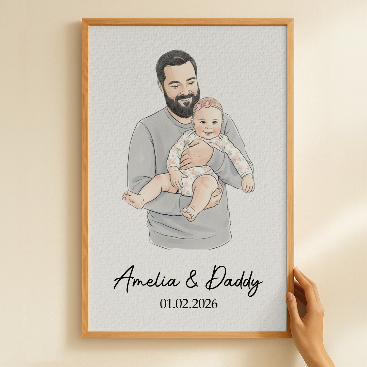 Father's Day Gifts, First Father's Day Gift For Dad, Husband Custom Photo Watercolor Art - Personalized Poster