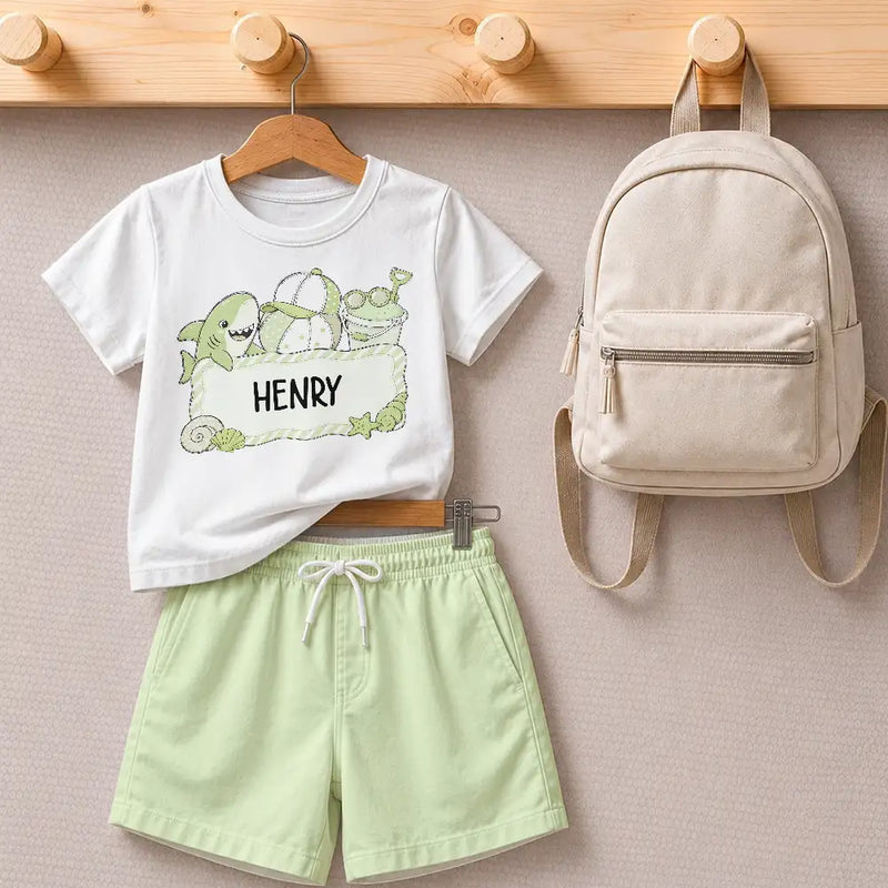 Flamingo Shark Summer Custom Name - Personalized Kids Clothing Set
