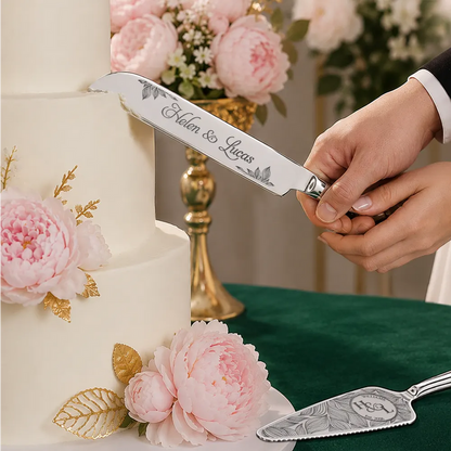 Floral Pattern Couple Wedding - Personalized Cake Cutting Set