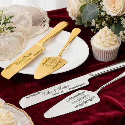 Floral Pattern Couple Wedding - Personalized Cake Cutting Set