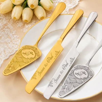 Floral Pattern Couple Wedding - Personalized Cake Cutting Set