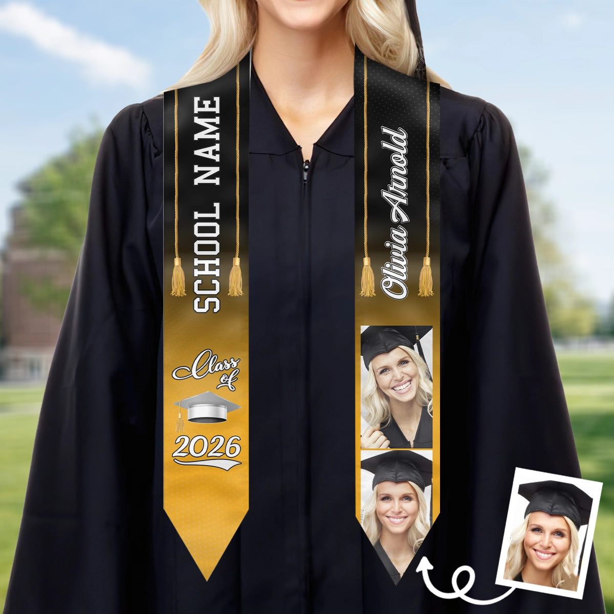 One Chapter Ends, Another Begins - Personalized Custom Graduation Stole - Upload Image, Graduation Gift