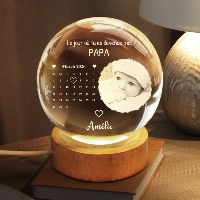 Photo Et Calendrier Personnalisables Devenue Ma Maman - Lampe Boule En Cristal Personnalisée