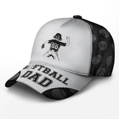 Baseball Softball Dad Papa Kids Backside Line Art - Personalized Classic Cap