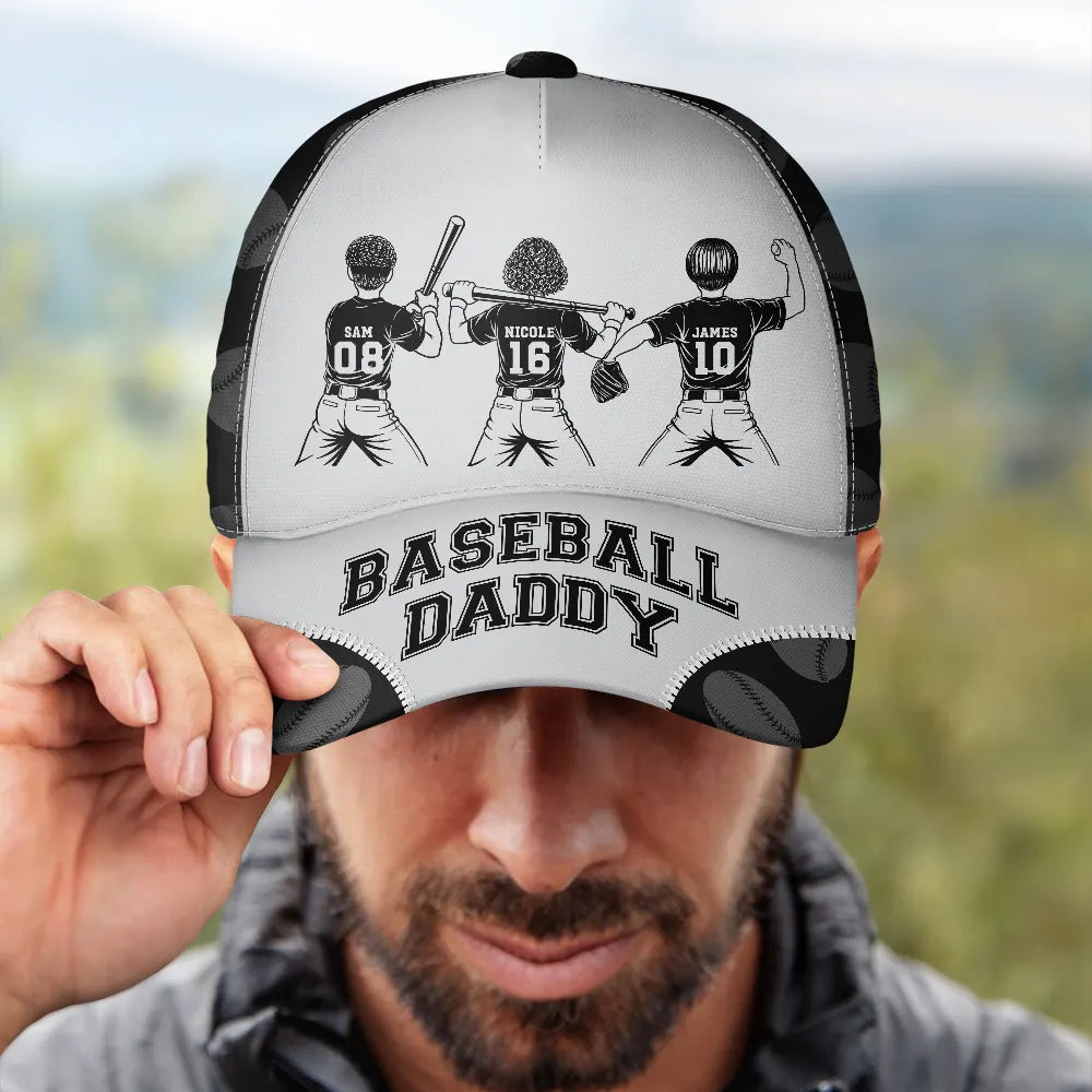 Baseball Softball Dad Papa Kids Backside Line Art - Personalized Classic Cap