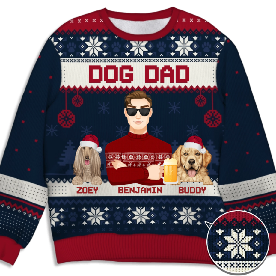 I'm A Dog Dad Dog Mom Navy Green Black Red Style - Dog Personalized Custom Ugly Sweatshirt - Unisex Wool Jumper - Christmas Gift For Pet Owners, Pet Lovers