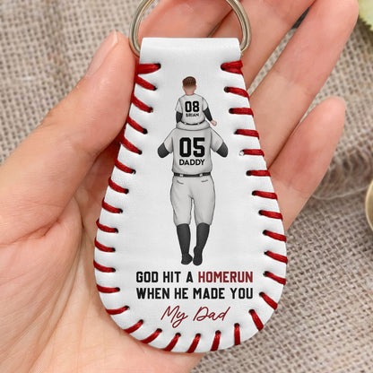 Father's Day Gifts, God Hit A Homerun When He Made You My Dad - Personalized Leather Baseball Keychain