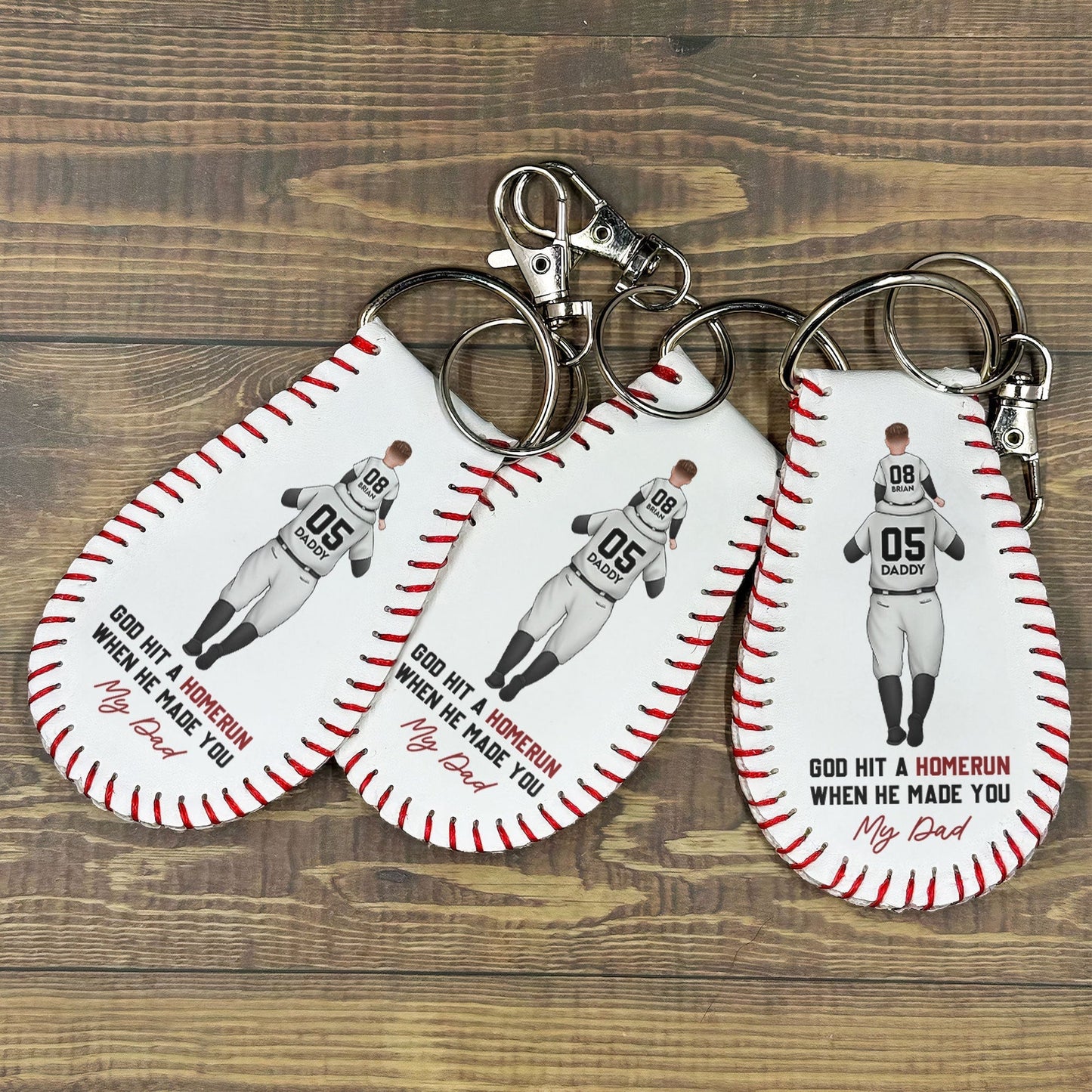 Father's Day Gifts, God Hit A Homerun When He Made You My Dad - Personalized Leather Baseball Keychain