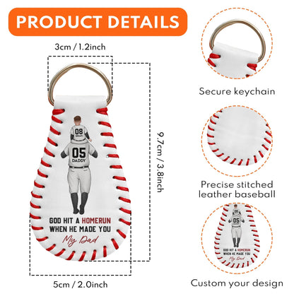 Father's Day Gifts, God Hit A Homerun When He Made You My Dad - Personalized Leather Baseball Keychain