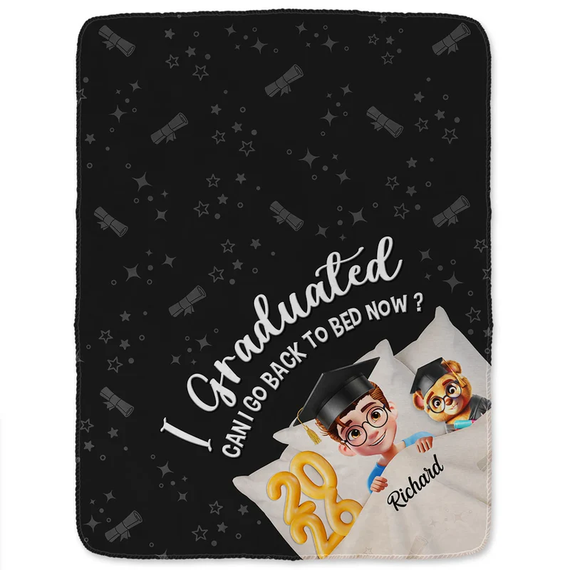 Graduated Can I Go Back To Bed Now 3D Effect - Personalized Blanket