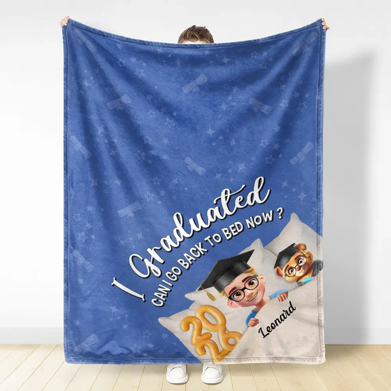 Graduated Can I Go Back To Bed Now 3D Effect - Personalized Blanket