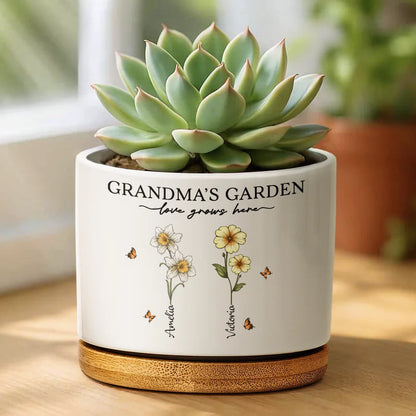 Grandma's Garden Love Grows Here - Personalized Ceramic Plant Pot