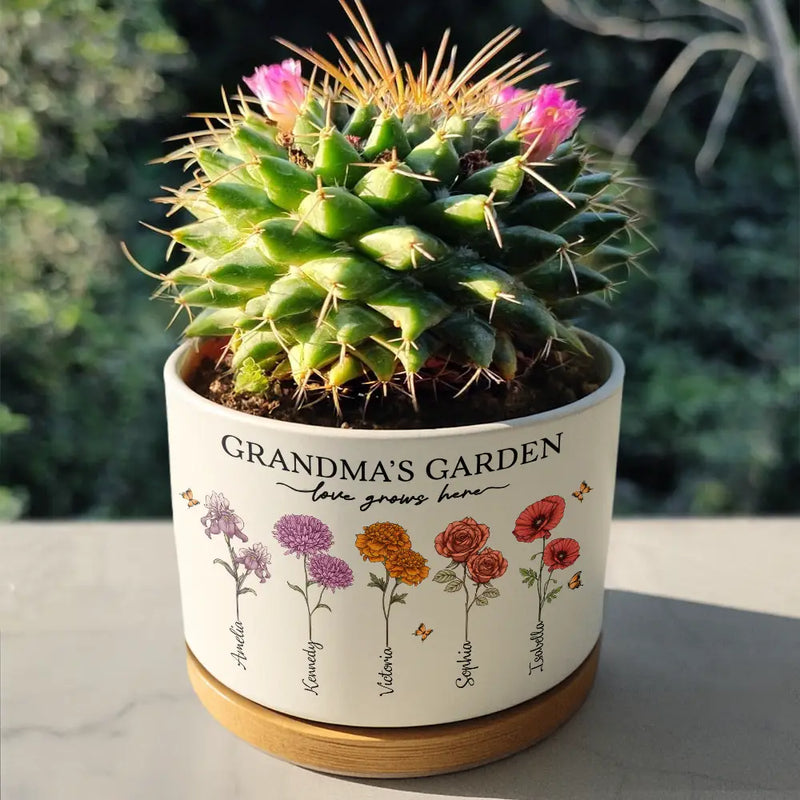 Grandma's Garden Love Grows Here - Personalized Ceramic Plant Pot