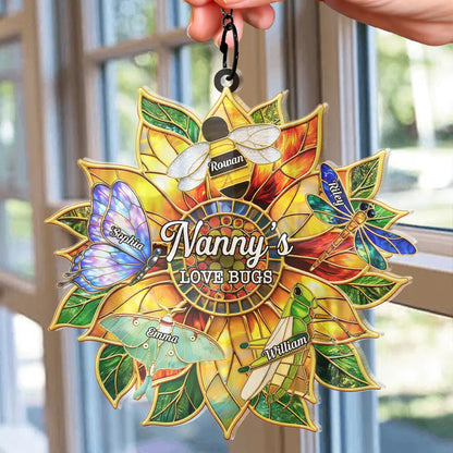 Grandma's Love Bugs Stained Glass Effect - Personalized Window Hanging Suncatcher Ornament