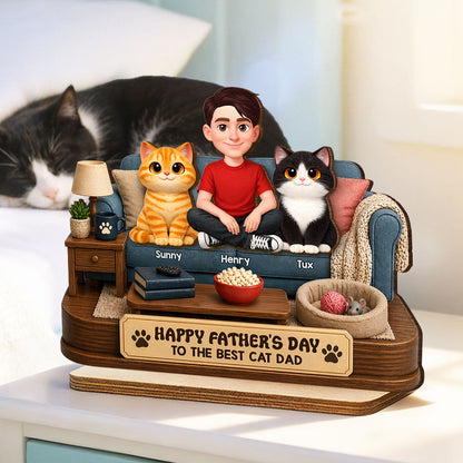 Happy Father's Day Best Cat Dad - Personalized 2-Layered Wooden Plaque - Father's Day Gift For Cat Dad, Cat Lovers