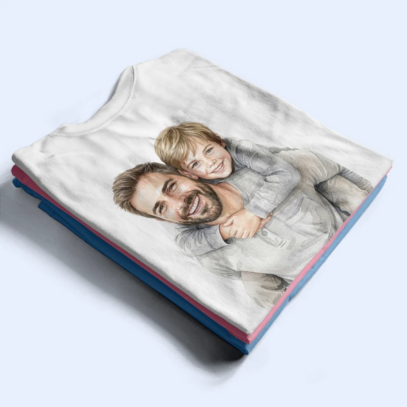 Custom Photo Realistic Watercolor Art Just A Dad And His Girl - Personalized T Shirt