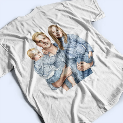 Custom Photo Realistic Watercolor Art Just A Dad And His Girl - Personalized T Shirt