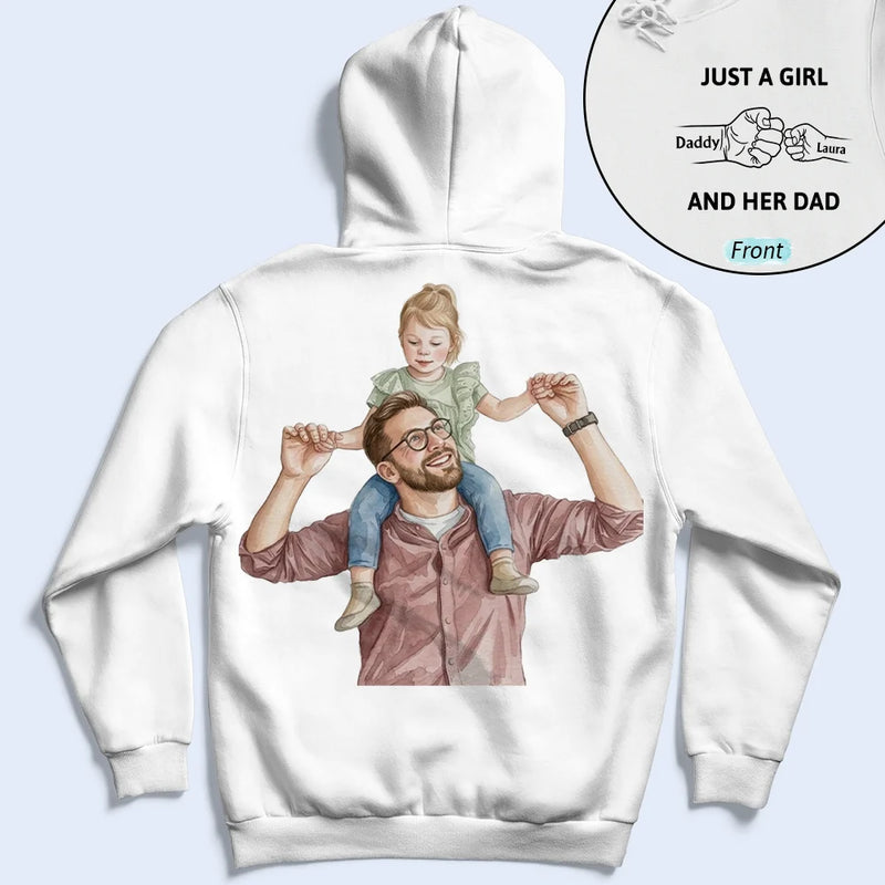 Custom Photo Realistic Watercolor Art Just A Dad And His Girl - Personalized T Shirt