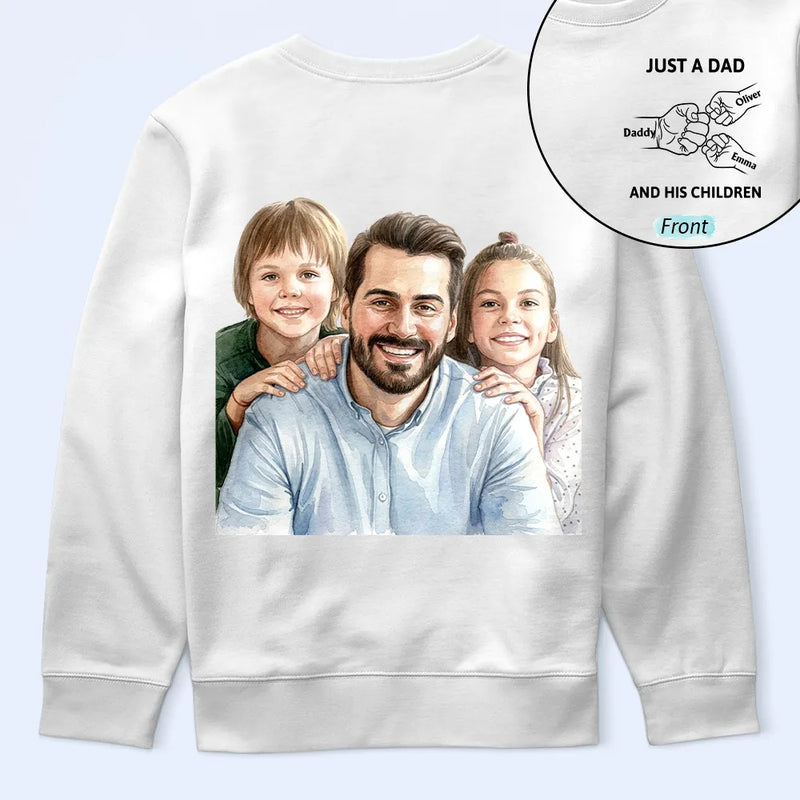 Custom Photo Realistic Watercolor Art Just A Dad And His Girl - Personalized T Shirt