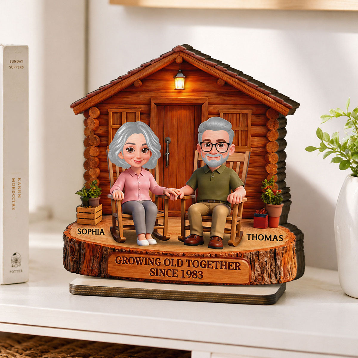 Endless Love Couple Growing Old Together Cabin Wood House - Personalized Wooden Plaque - Anniversary Gift For Couple