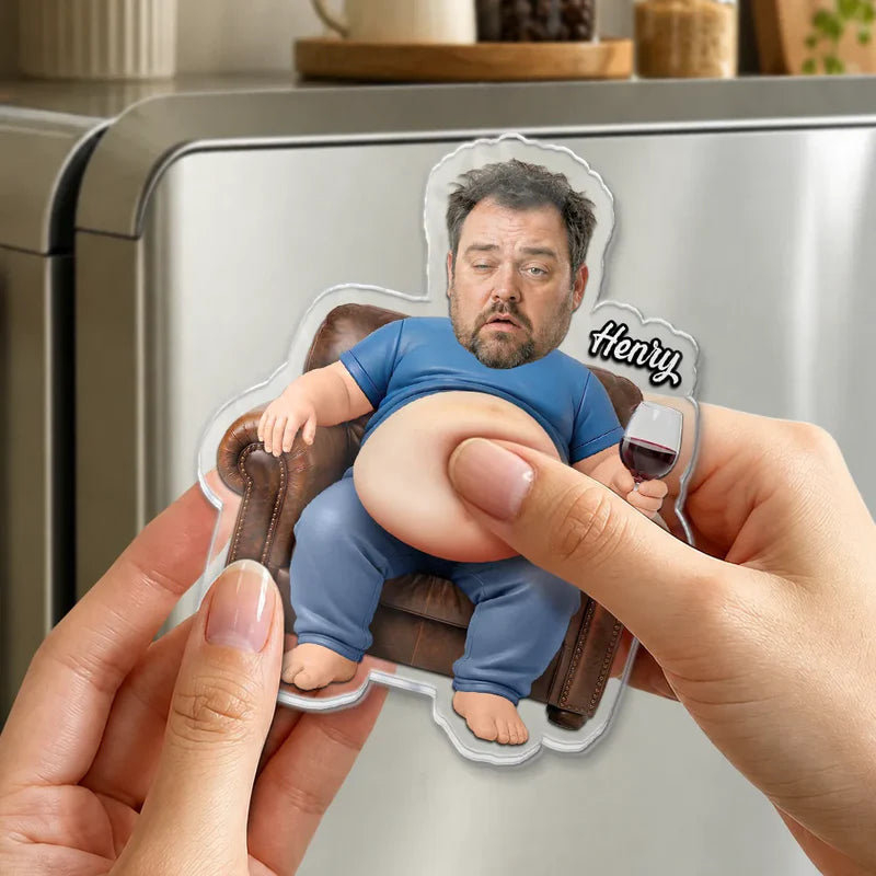 Custom Photo Chilling Dad Bod - Personalized Squishy Acrylic Fridge Magnet