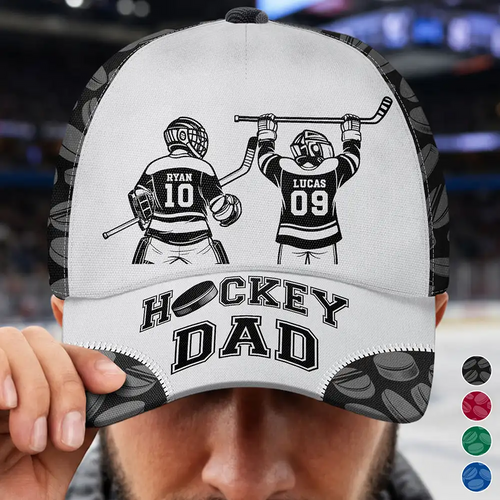 Hockey Dad Papa Kids Backside Line Art - Personalized Classic Cap