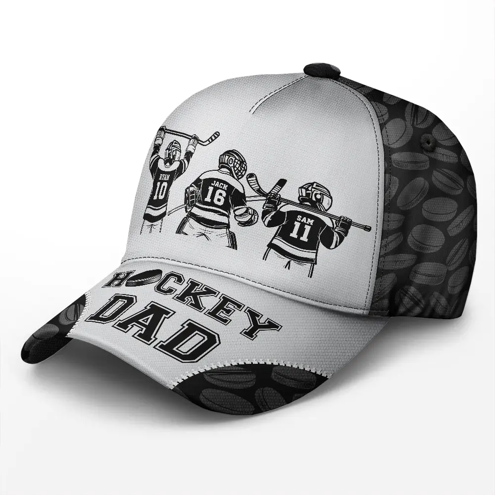 Hockey Dad Papa Kids Backside Line Art - Personalized Classic Cap