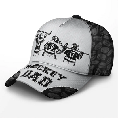 Hockey Dad Papa Kids Backside Line Art - Personalized Classic Cap