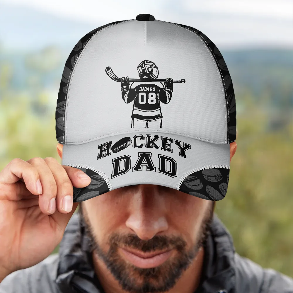 Hockey Dad Papa Kids Backside Line Art - Personalized Classic Cap