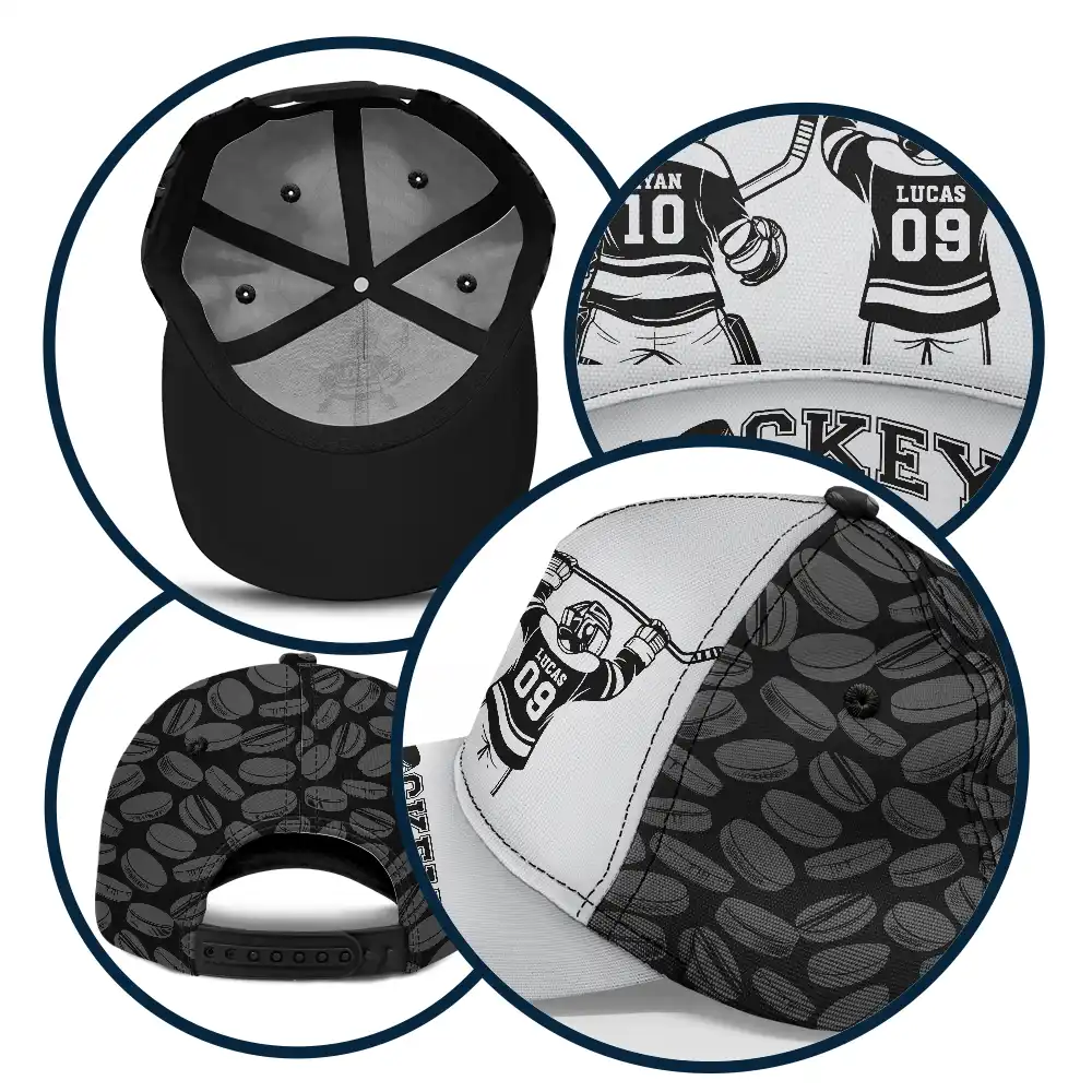 Hockey Dad Papa Kids Backside Line Art - Personalized Classic Cap