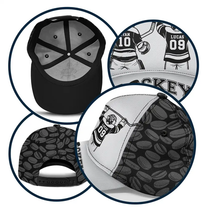 Hockey Dad Papa Kids Backside Line Art - Personalized Classic Cap