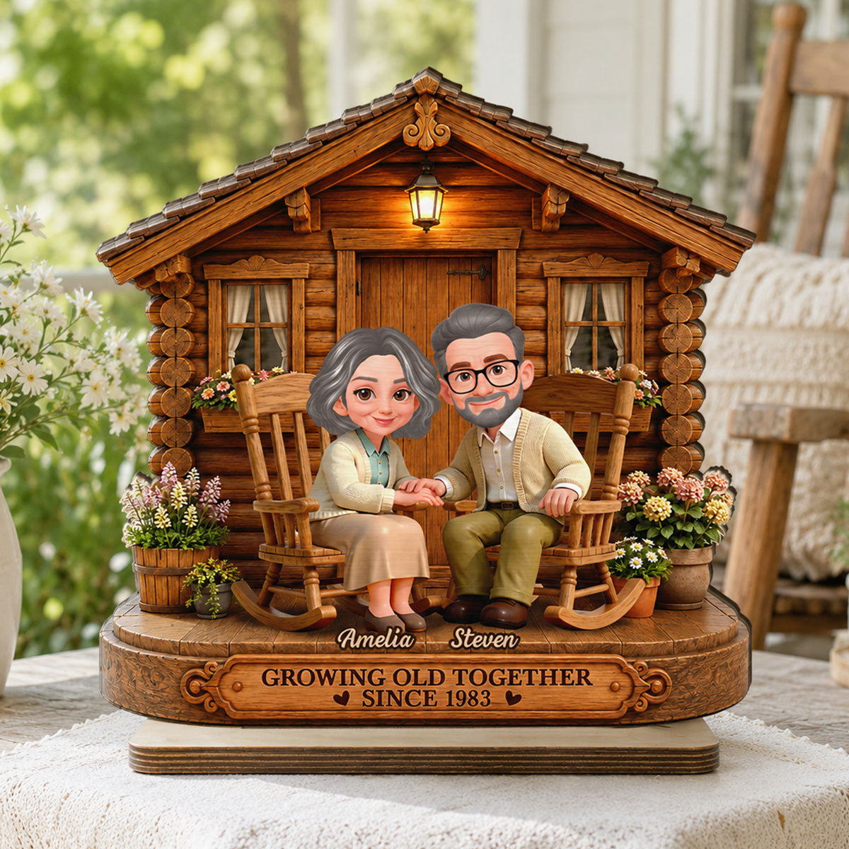 Eternal Love Couple Growing Old Together Cabin Wood House - Personalized Wooden Plaque - Anniversary Gift For Couple