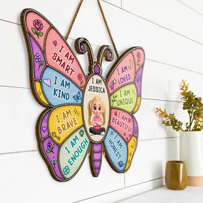 I Am Smart Kind Brave Butterfly - Personalized Custom Shaped Wood Sign