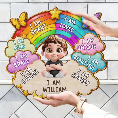 I Am Smart Kind Brave Butterfly - Personalized Custom Shaped Wood Sign