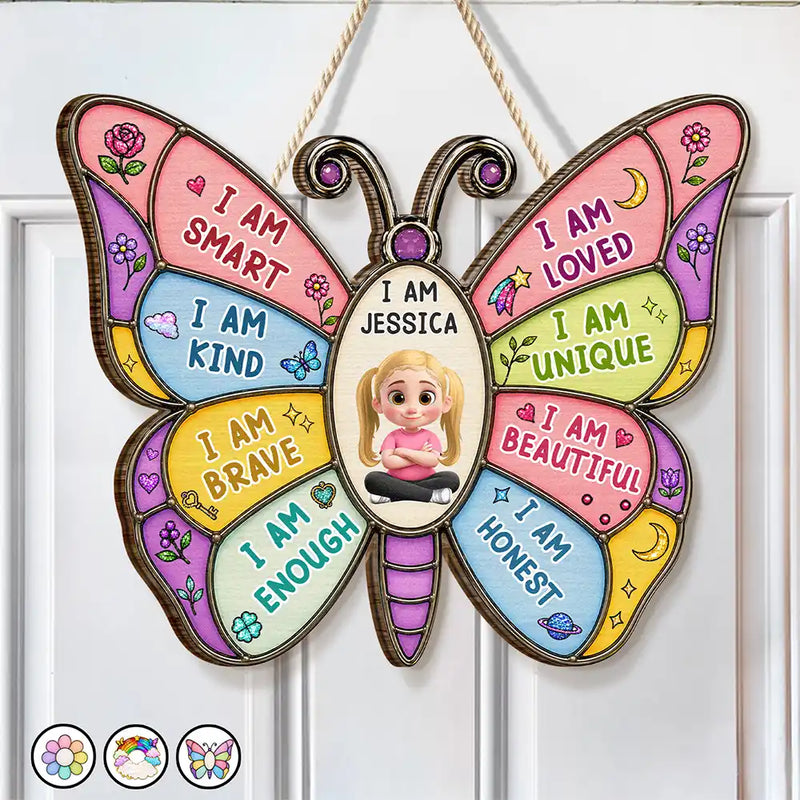 I Am Smart Kind Brave Butterfly - Personalized Custom Shaped Wood Sign