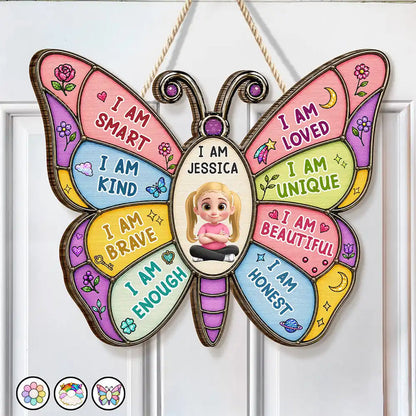 I Am Smart Kind Brave Butterfly - Personalized Custom Shaped Wood Sign