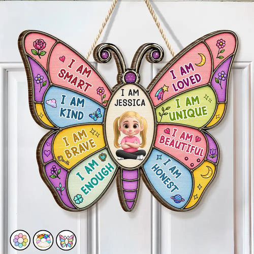 I Am Smart Kind Brave Butterfly - Personalized Custom Shaped Wood Sign