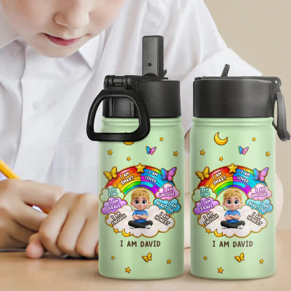 I Am Smart Kind Brave Butterfly - Personalized Kids Water Bottle