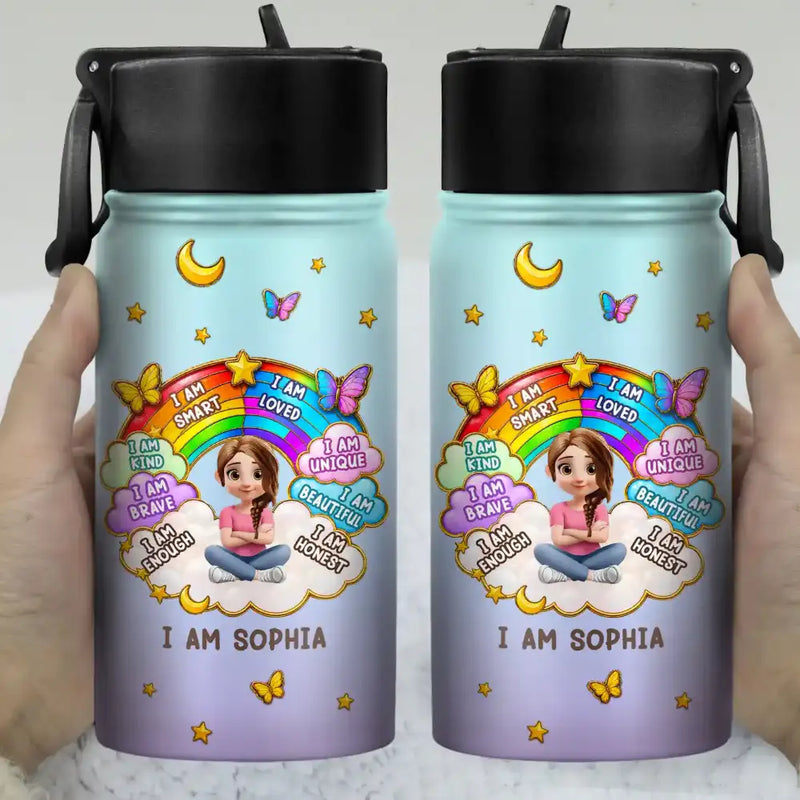 I Am Smart Kind Brave Butterfly - Personalized Kids Water Bottle