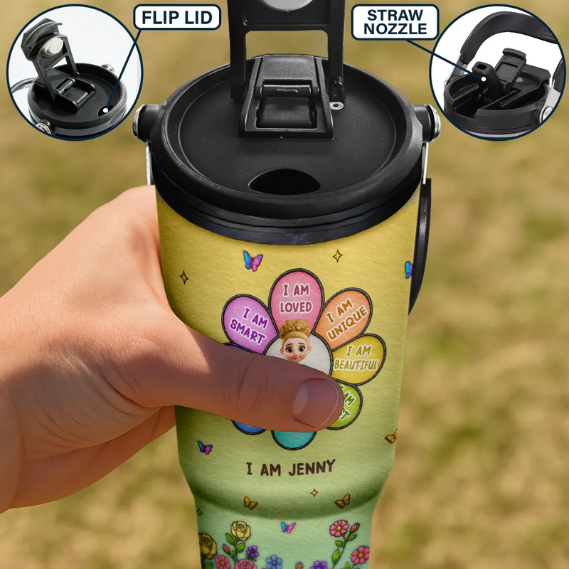 I Am Smart Kind Brave Butterfly Flower Rainbow - Personalized 30oz Tumbler With Handle