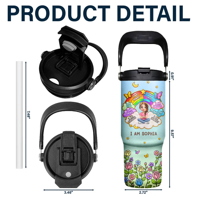 I Am Smart Kind Brave Butterfly Flower Rainbow - Personalized 30oz Tumbler With Handle