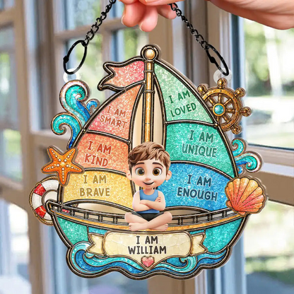 I Am Smart Kind Brave Crab Castle Boat - Personalized Window Hanging Suncatcher Ornament