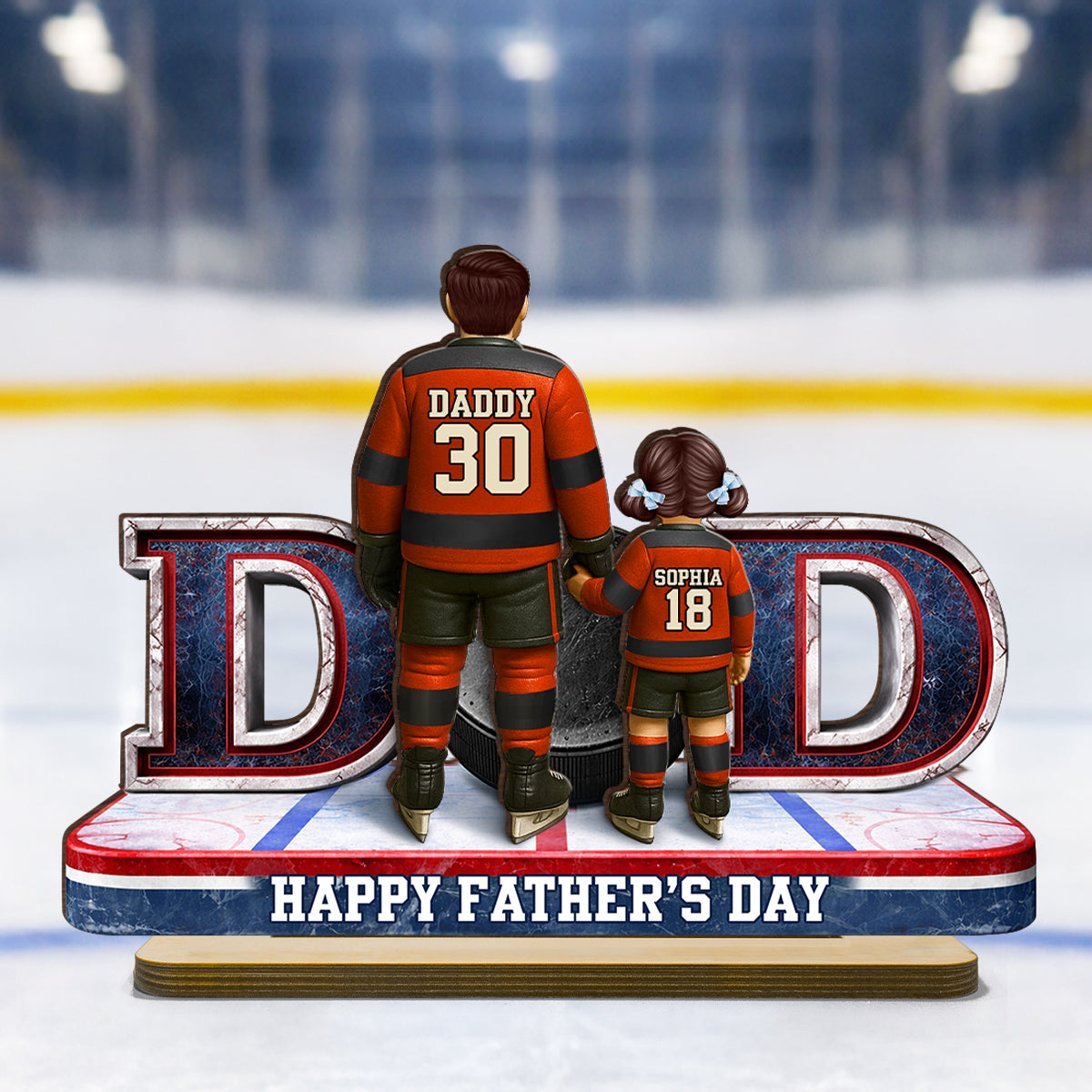 Hockey Dad And Kids Together - Personalized  Wooden Plaque - Heartfelt Gift For Hockey Dad, Gift For Husband