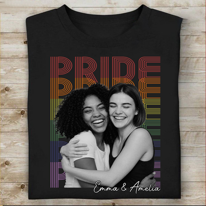 Retro Pride Bootleg Style LGBT+ Couple - Personalized Shirt - Gift For Couple, Happy Pride Month