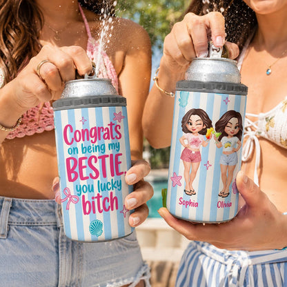 Congrats On Being My Bestie Stripe Style - Personalized Can Cooler - Summer