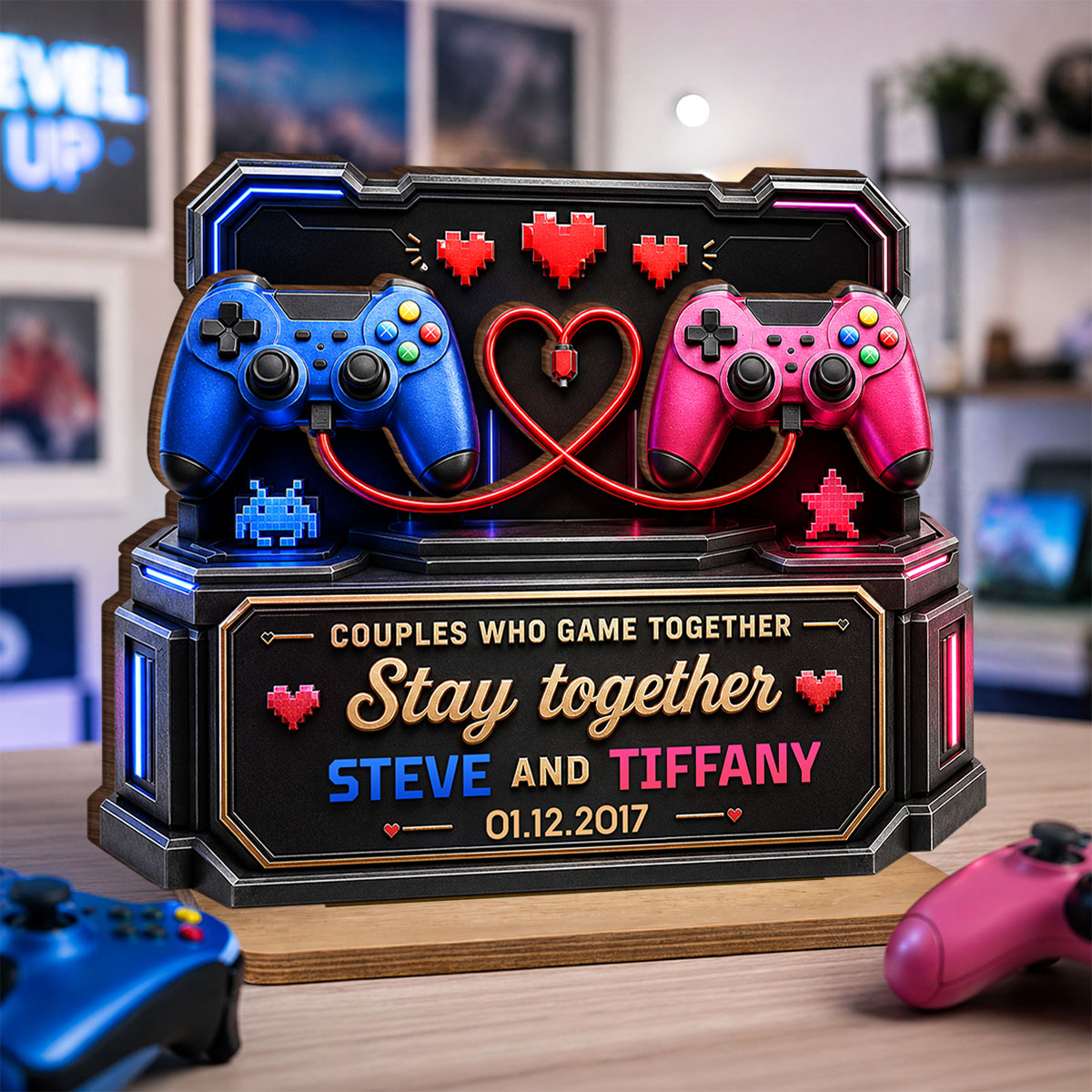 Couples Who Gamer Together Stay Together - Personalized Wooden Plaque - Heartfelt Anniversary Gift for Him, for Her