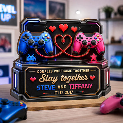 Couples Who Gamer Together Stay Together - Personalized Wooden Plaque - Heartfelt Anniversary Gift for Him, for Her